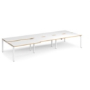 Adapt sliding top triple back to back desks 4200mm x 1600mm - white frame and white top with oak edging