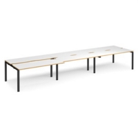 Adapt sliding top triple back to back desks 4800mm x 1200mm - black frame and white top with oak edging
