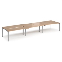 Adapt sliding top triple back to back desks 4800mm x 1200mm - silver frame and beech top