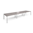 Adapt sliding top triple back to back desks 4800mm x 1200mm - silver frame and grey oak top