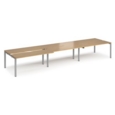Adapt sliding top triple back to back desks 4800mm x 1200mm - silver frame and oak top