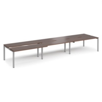 Adapt sliding top triple back to back desks 4800mm x 1200mm - silver frame and walnut top
