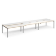 Adapt sliding top triple back to back desks 4800mm x 1200mm - silver frame and white top with oak edging