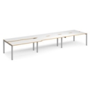 Adapt sliding top triple back to back desks 4800mm x 1200mm - silver frame and white top with oak edging