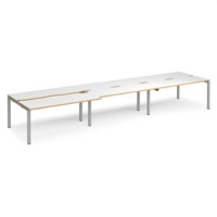Adapt sliding top triple back to back desks 4800mm x 1200mm - silver frame and white top with oak edging