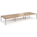 Adapt sliding top triple back to back desks 4800mm x 1600mm - silver frame and beech top