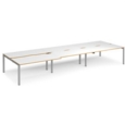 Adapt sliding top triple back to back desks 4800mm x 1600mm - silver frame and white top with oak edging