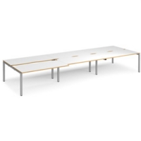 Adapt sliding top triple back to back desks 4800mm x 1600mm - silver frame and white top with oak edging