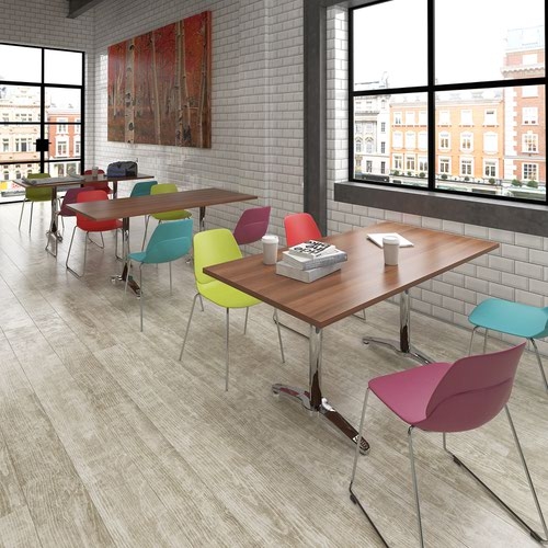 Strut multi-purpose chair with natural oak 4 leg frame and black steel detail - black