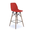 Strut multi-purpose stool with natural oak 4 leg frame and black steel detail - red