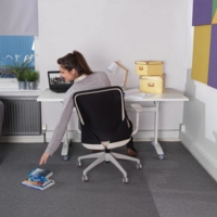 Sway black mesh back adjustable operator chair with black fabric seat and grey frame and base