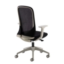 Sway black mesh back adjustable operator chair with black fabric seat and grey frame and base