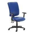 Senza extra high back operator chair with folding arms - Ocean Blue vinyl