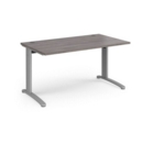 TR10 straight desk 1400mm x 800mm - silver frame and grey oak top