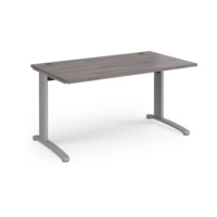 TR10 straight desk 1400mm x 800mm - silver frame and grey oak top