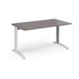 TR10 straight desk 1400mm x 800mm - white frame and grey oak top