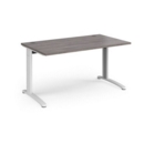 TR10 straight desk 1400mm x 800mm - white frame and grey oak top