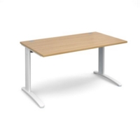 TR10 straight desk 1400mm x 800mm - white frame and oak top