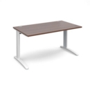 TR10 straight desk 1400mm x 800mm - white frame and walnut top