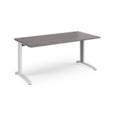 TR10 straight desk 1600mm x 800mm - white frame and grey oak top