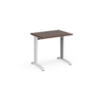 TR10 straight desk 800mm x 600mm - white frame and walnut top