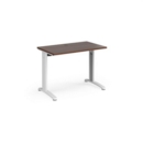 TR10 straight desk 1000mm x 600mm - white frame and walnut top
