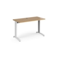 TR10 straight desk 1200mm x 600mm - white frame and oak top