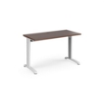 TR10 straight desk 1200mm x 600mm - white frame and walnut top