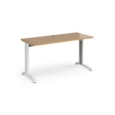 TR10 straight desk 1400mm x 600mm - white frame and oak top