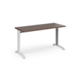 TR10 straight desk 1400mm x 600mm - white frame and walnut top