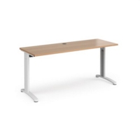 TR10 straight desk 1600mm x 600mm - white frame and beech top