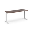 TR10 straight desk 1600mm x 600mm - white frame and walnut top