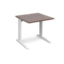 TR10 straight desk 800mm x 800mm - white frame and walnut top