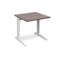 TR10 straight desk 800mm x 800mm - white frame and walnut top