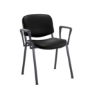 Taurus meeting room stackable chair with black frame and fixed arms - Nero Black vinyl