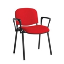 Taurus meeting room stackable chair with black frame and fixed arms - red