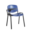 Taurus plastic meeting room chair with writing tablet - blue with black frame
