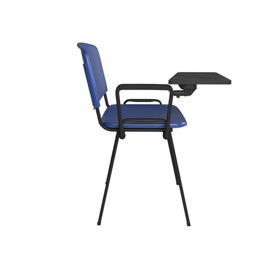 Taurus plastic meeting room chair with writing tablet - blue with black frame