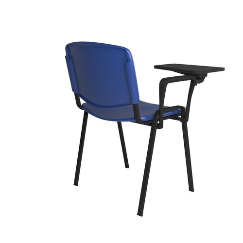 Taurus plastic meeting room chair with writing tablet - blue with black frame
