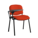 Taurus meeting room stackable chair with black frame and writing tablet - Tortuga Orange