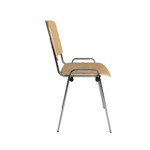Taurus wooden meeting room stackable chair with no arms - beech with chrome frame