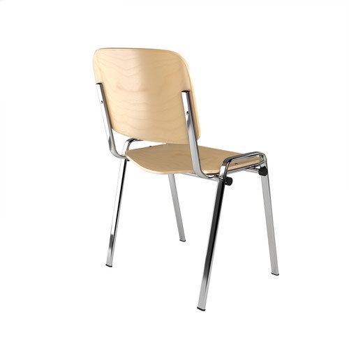 Taurus wooden meeting room stackable chair with no arms - beech with chrome frame