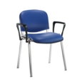 Taurus meeting room stackable chair with chrome frame and fixed arms - Ocean Blue vinyl