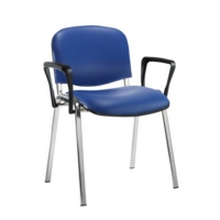 Taurus meeting room stackable chair with chrome frame and fixed arms - Ocean Blue vinyl