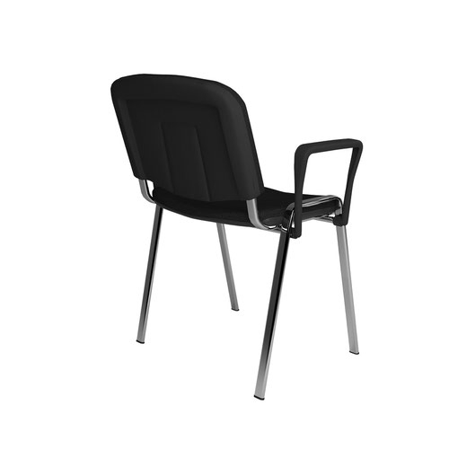 Taurus meeting room stackable chair with chrome frame and fixed arms - black
