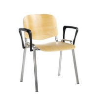 Taurus wooden meeting room stackable chair with fixed arms - beech with chrome frame