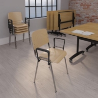 Taurus wooden meeting room stackable chair with fixed arms - beech with chrome frame