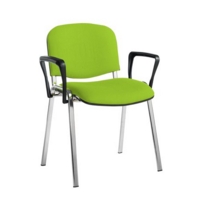 Taurus meeting room stackable chair with chrome frame and fixed arms - Madura Green