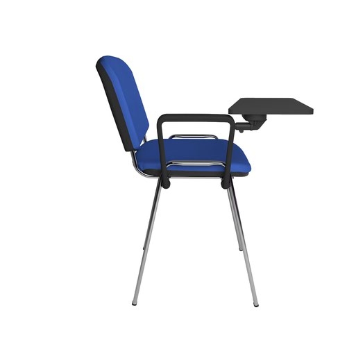 Taurus meeting room chair with chrome frame and writing tablet - blue