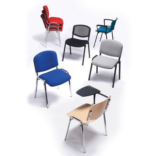 Taurus meeting room stackable chair with chrome frame and writing tablet - Madura Green